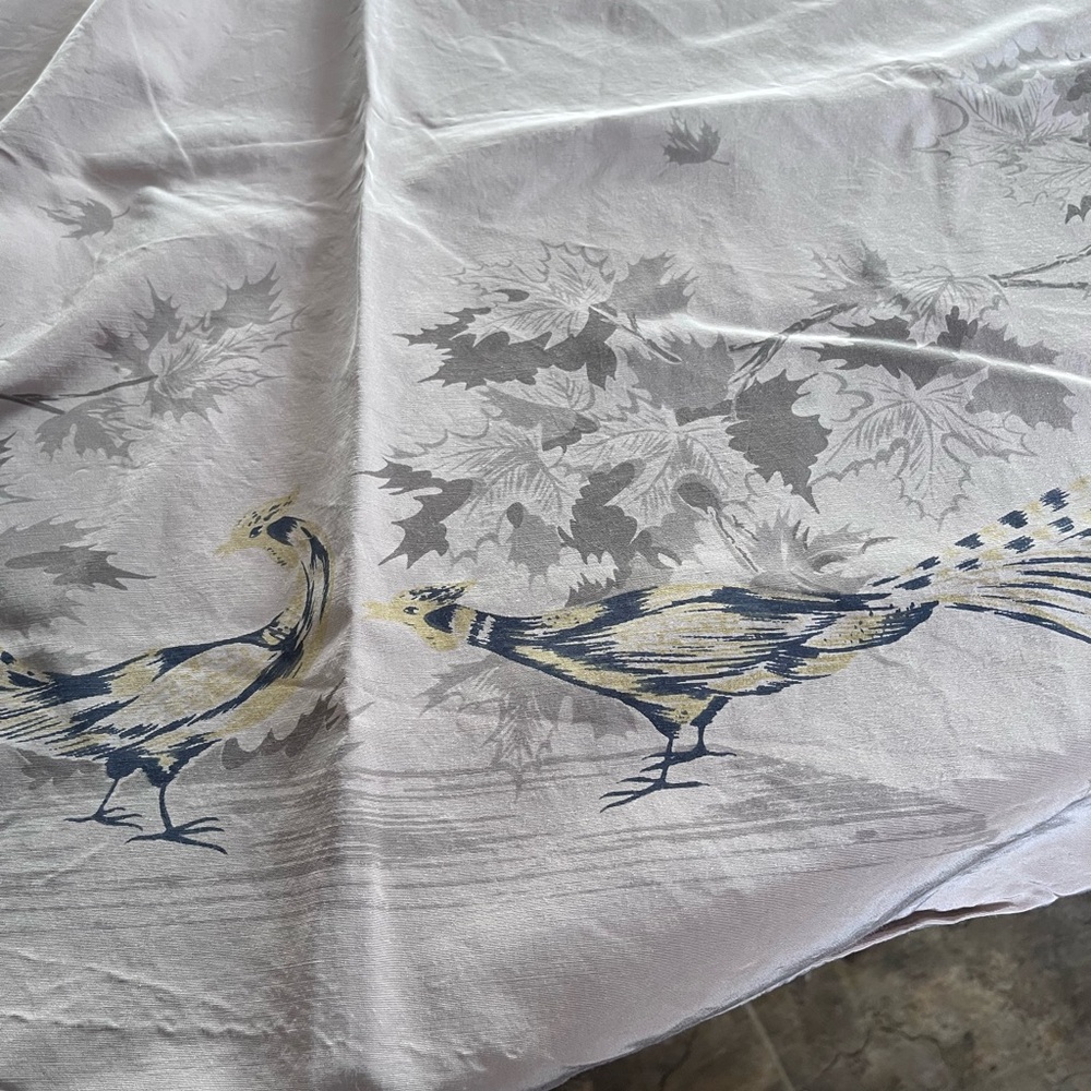 Vintage California hand prints Elegant Gray and Blue Tablecloth